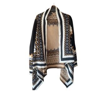 Vocal USA Fair Isle‎ Aztec Open Front Waterfall Cardigan Sweater Black/Tan S/M